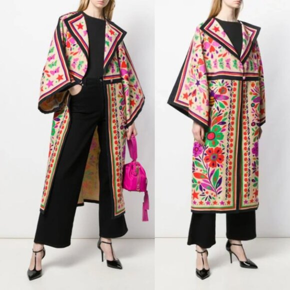 GUCCI COAT PARADISE PRINT LINEN BLEND KIMONO LONG JACKET sz IT 42 US 6 - Picture 3 of 13